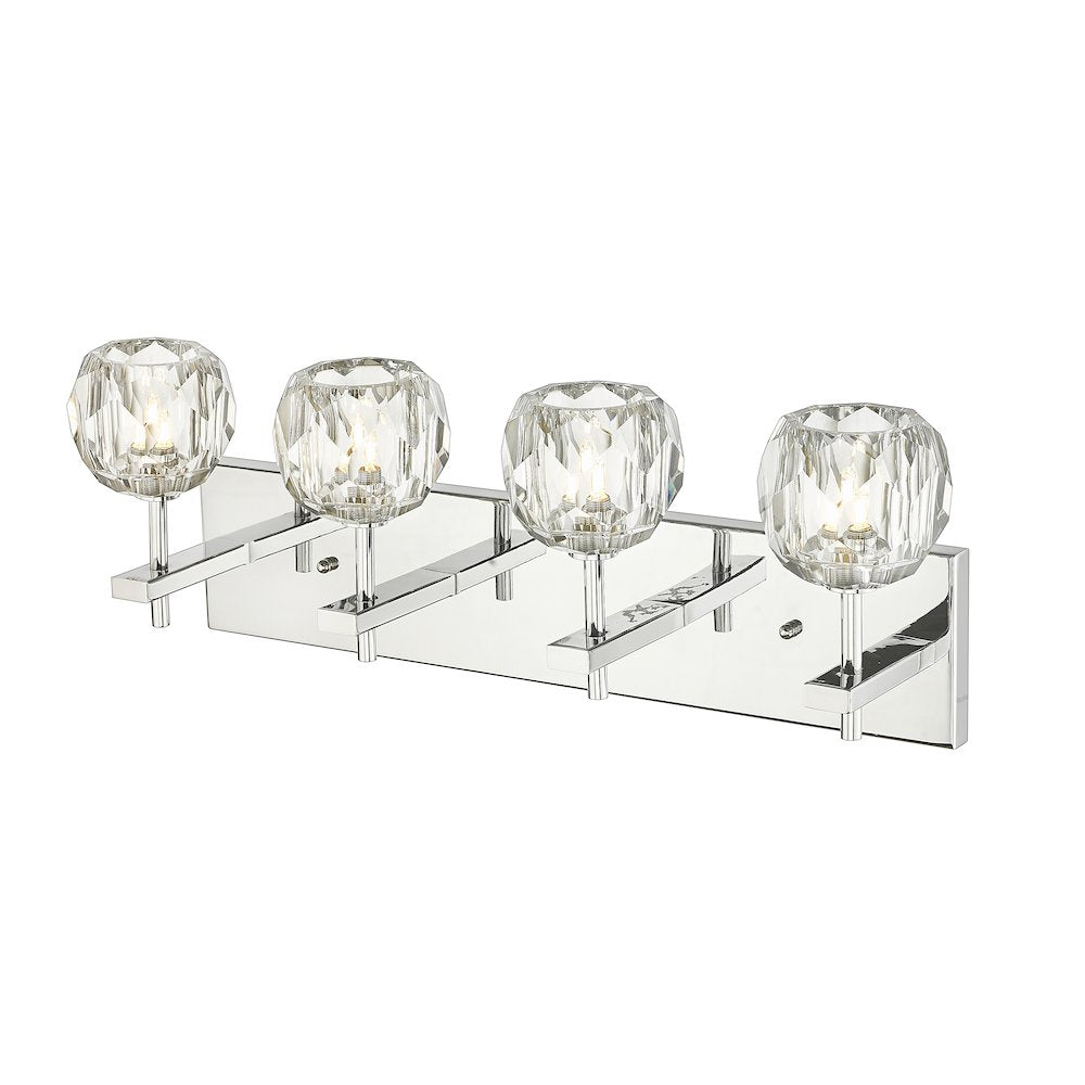 4-Light Chrome Wall Sconce With Clear Crystal Shades