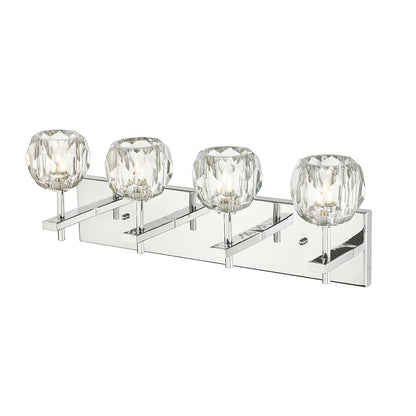 4-Light Chrome Wall Sconce With Clear Crystal Shades