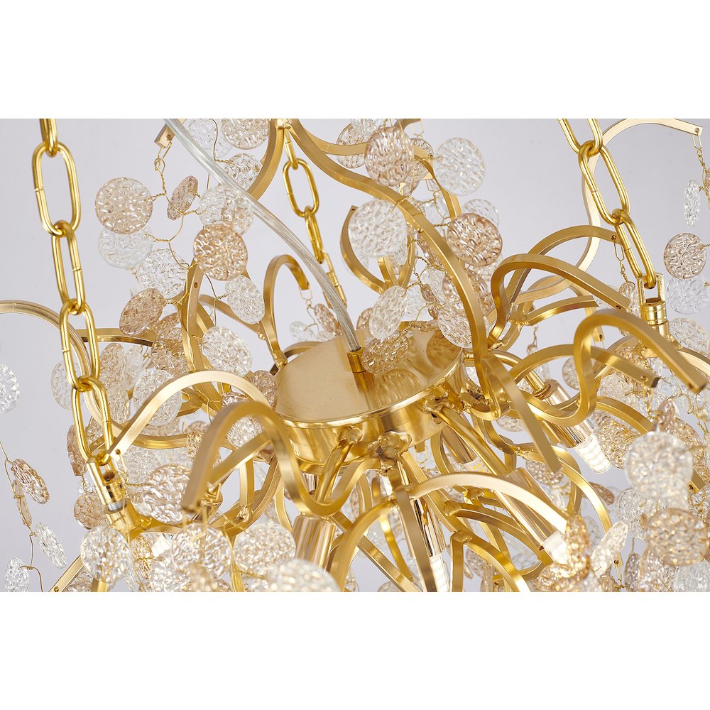 10-Light Gold Aluminum Chandelier With Clear Glass Petals