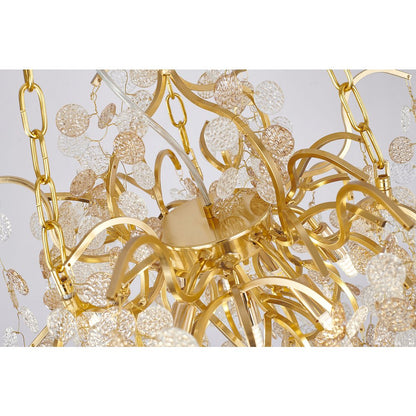 10-Light Gold Aluminum Chandelier With Clear Glass Petals