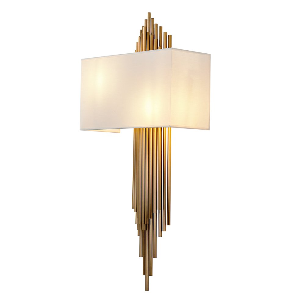 2-Light Antique Brass Rod Wall Sconce With A White Shade