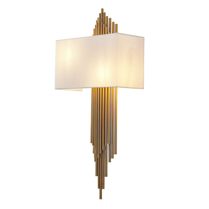 2-Light Antique Brass Rod Wall Sconce With A White Shade