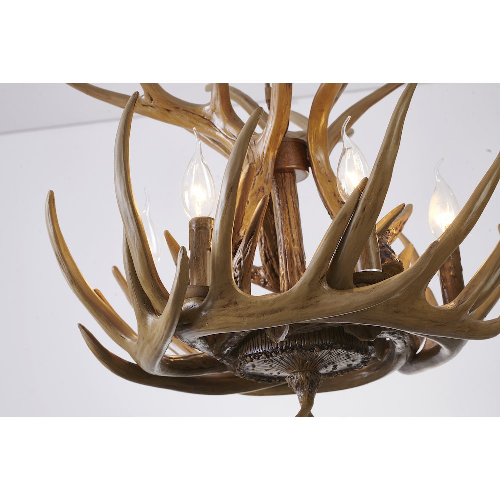 6-Light Brown Polyresin Antler Horn Chandelier