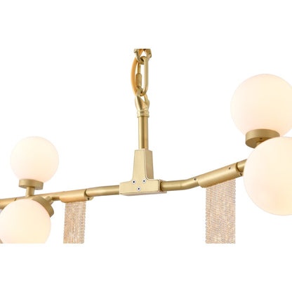 6-Light Gold Chandelier With Copper Chain And Glass Shades