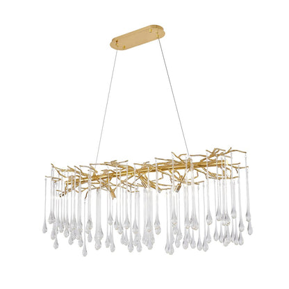 12-Light Gold Aluminum Chandelier With Clear Glass Drops