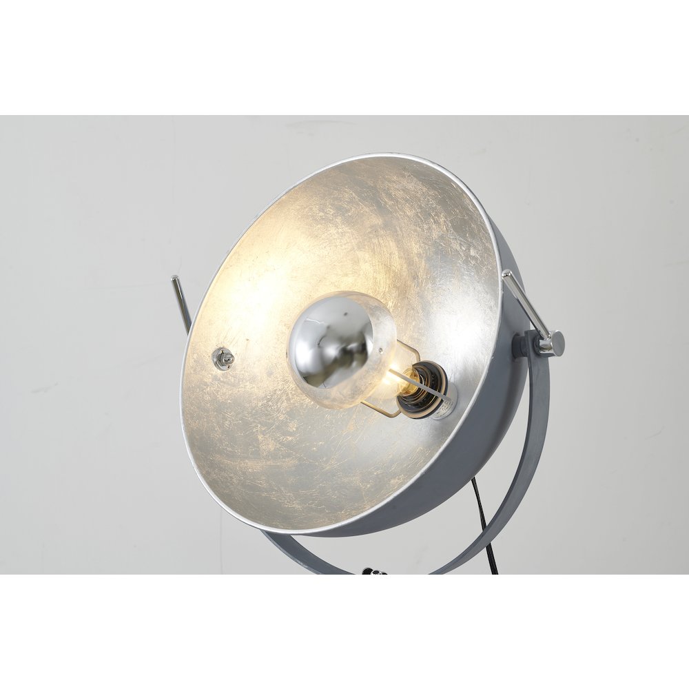 1-Light Grey Metal Floor Lamp With A Silver Leaf Interior Shade