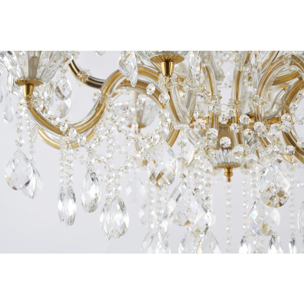 60-Light Satin Brass Chandelier With Clear Hanging Crystals