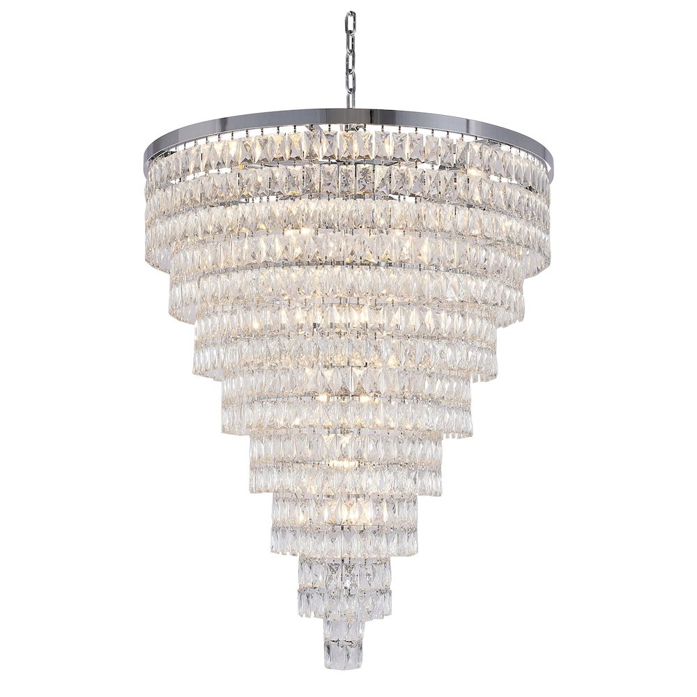30-Light Chrome Chandelier With Clear Crystals