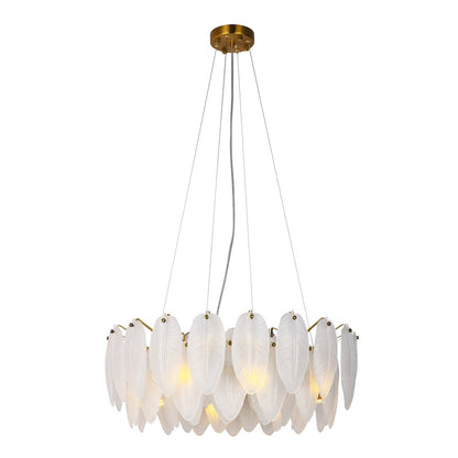 16-Light Brass Chandelier With White Glass Leafs