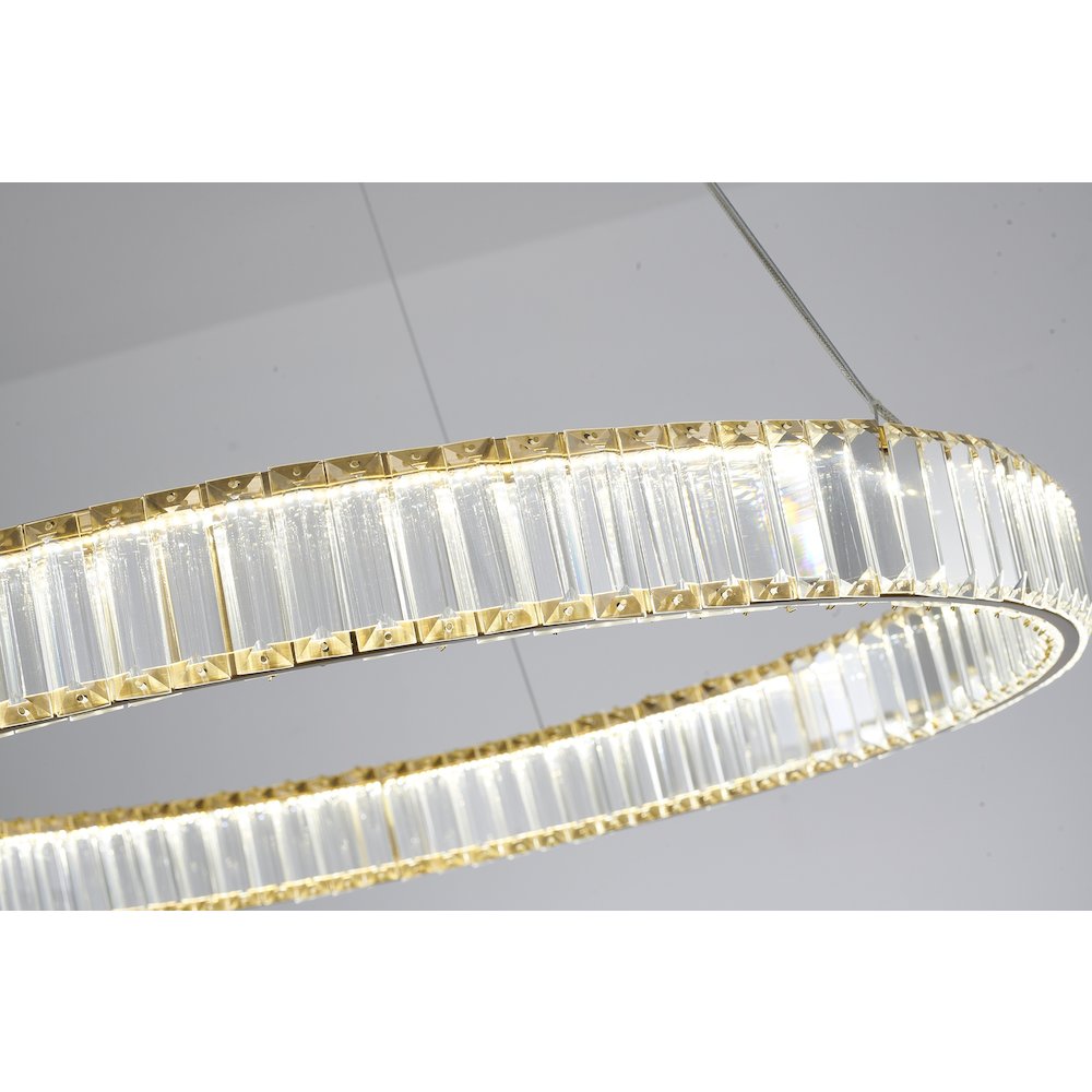 1-Light Gold Steel LED Chandelier With Crystals