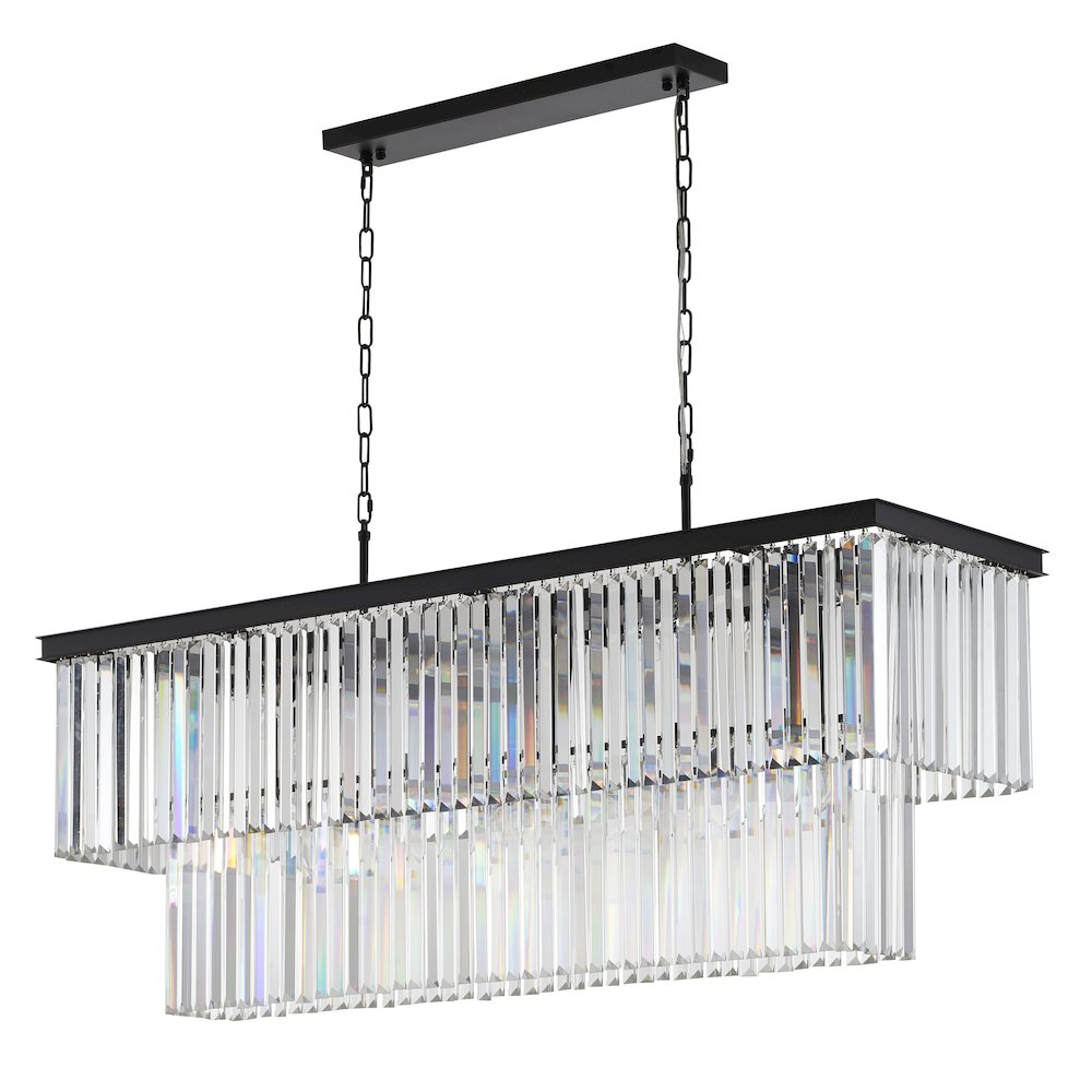 18-Light Black Chandelier With Clear Hanging Crystal