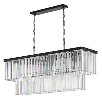 18-Light Black Chandelier With Clear Hanging Crystal