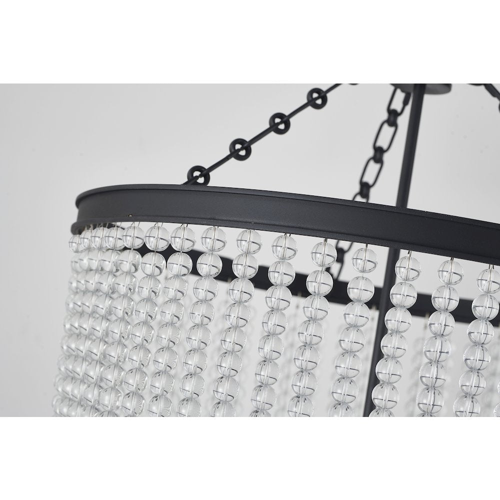6-Light Satin Black Chandelier With Clear Beaded hanging Glass