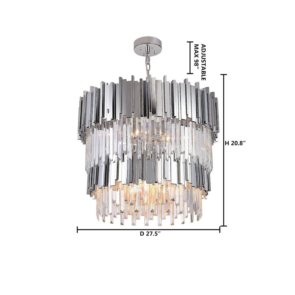 12-Light Chrome Stainless Steel Chandelier With Clear Crystal Accents
