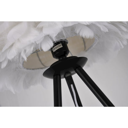 1-Light White Goose Feather Ball Floor Lamp With A Black Iron Frame
