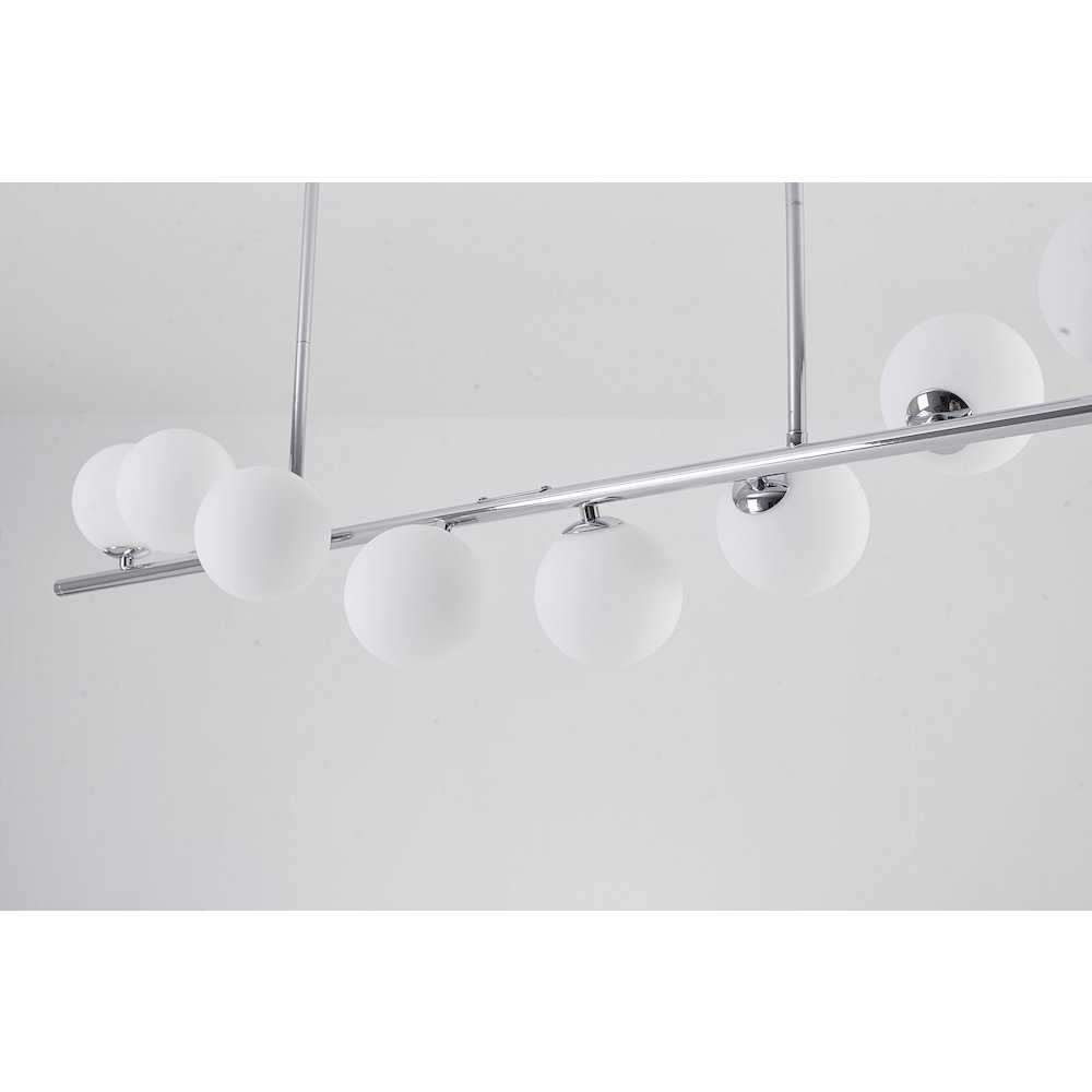 8-Light Chrome Metal Chandelier With White Glass Shades