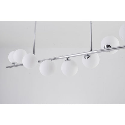 8-Light Chrome Metal Chandelier With White Glass Shades