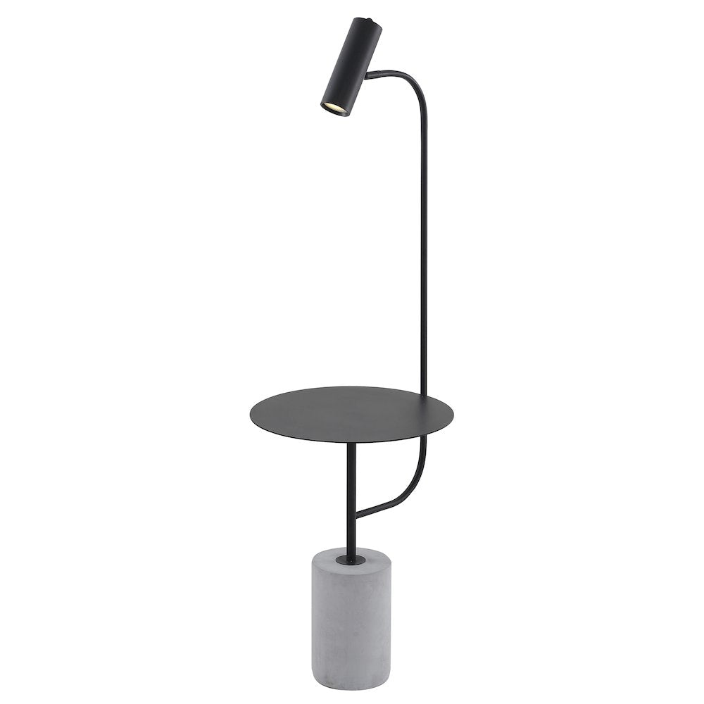 1-Light Matte Black Floor Lamp With A White Marble Base