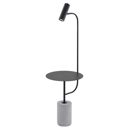 1-Light Matte Black Floor Lamp With A White Marble Base