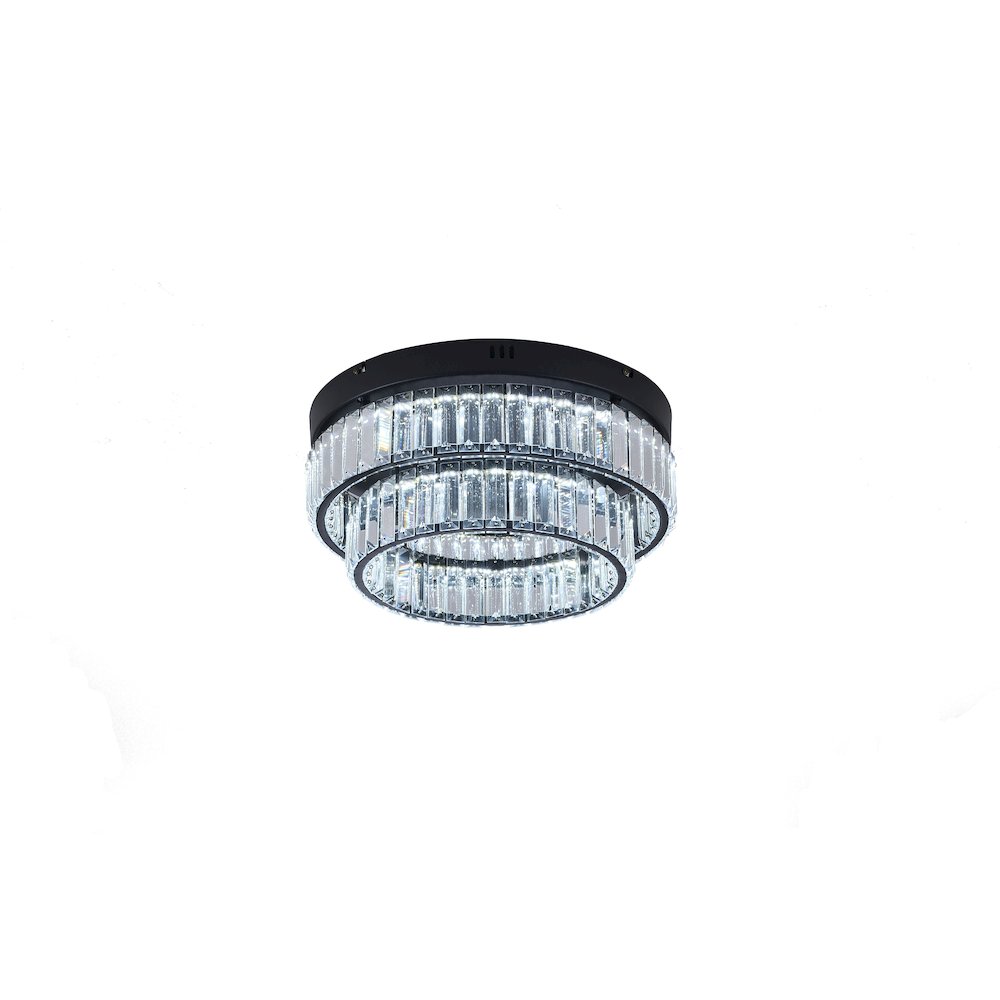 2-Light Satin Black Dimmable LED Flush Mount With Clear Crystals
