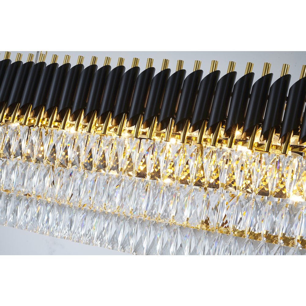 14-Light black and gold chandelier with clear hanging crystal