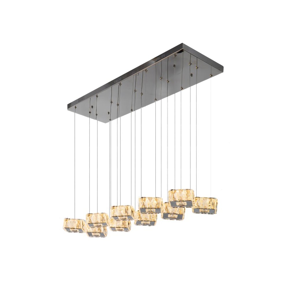 10-Light Chrome Metal LED Chandelier With Clear Crystal Accents