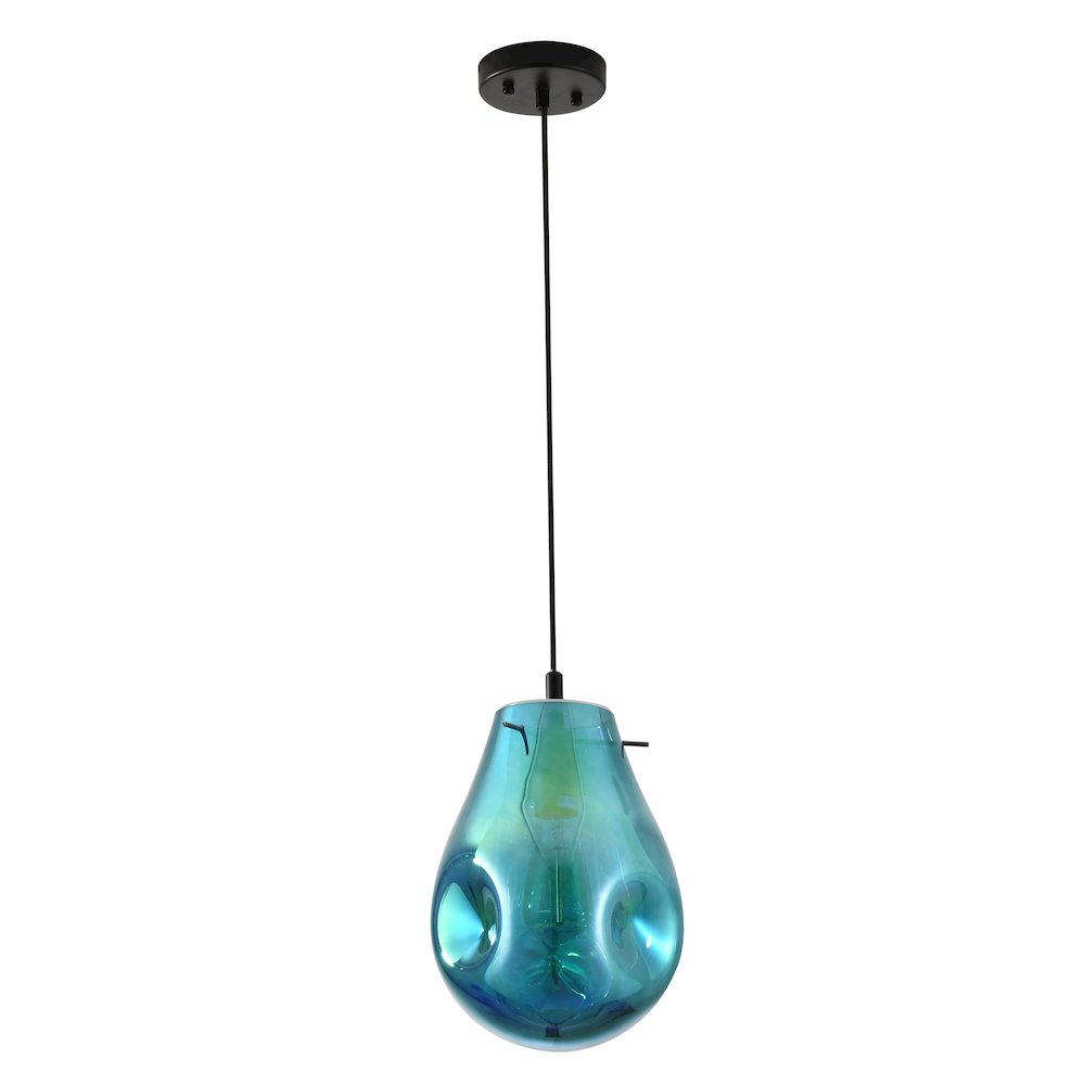 1-Light Black Single Pendant With A Blue Glass Shade