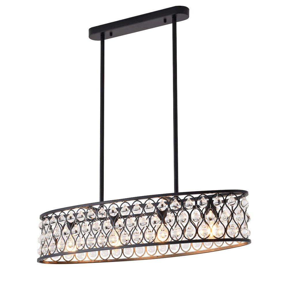 4-Light Black Chandelier With Clear Crystal Accents