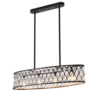 4-Light Black Chandelier With Clear Crystal Accents