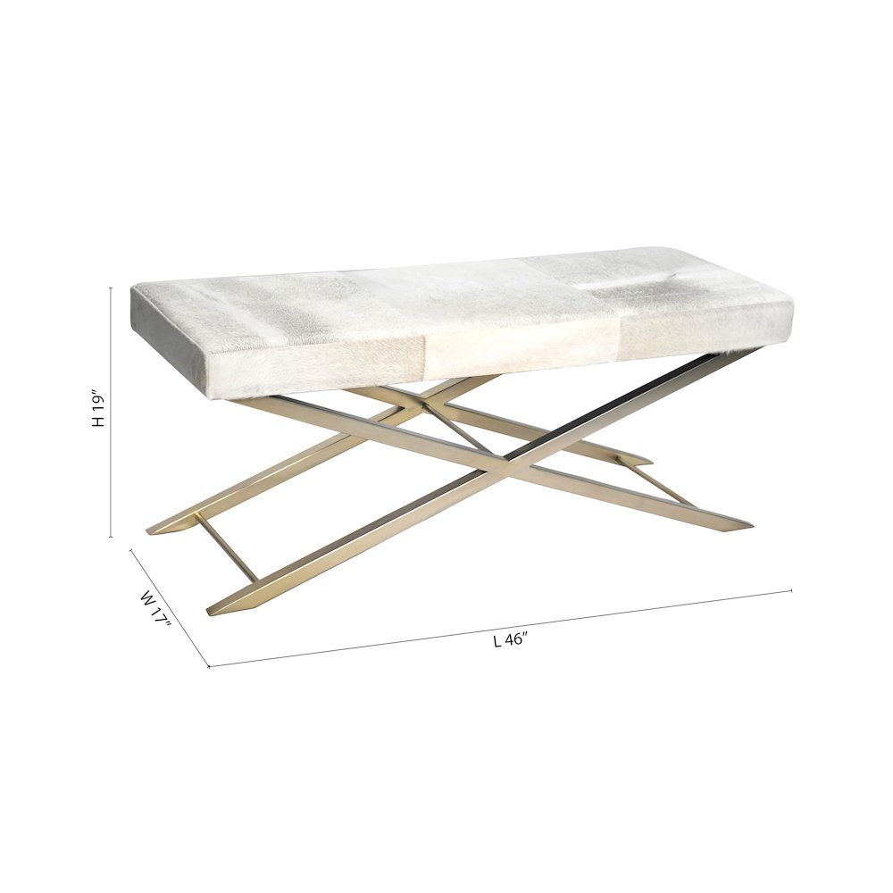Gold Stainless Steel Bench With Grey Hairline Leather