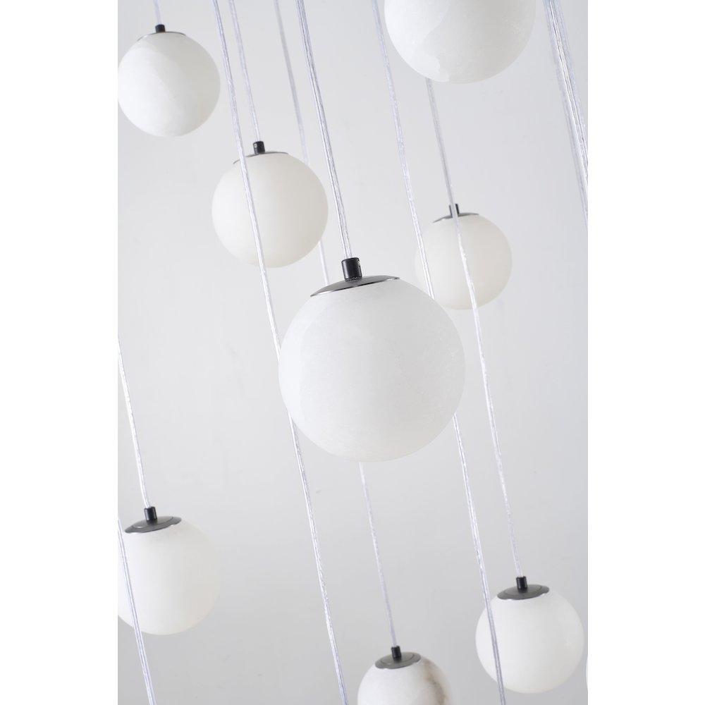 18-Light Black Stainless Steel Chandelier With Alabaster Pendants