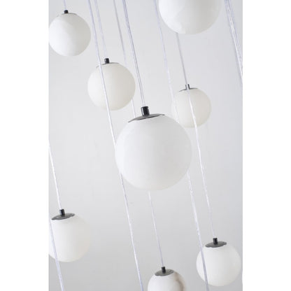 18-Light Black Stainless Steel Chandelier With Alabaster Pendants