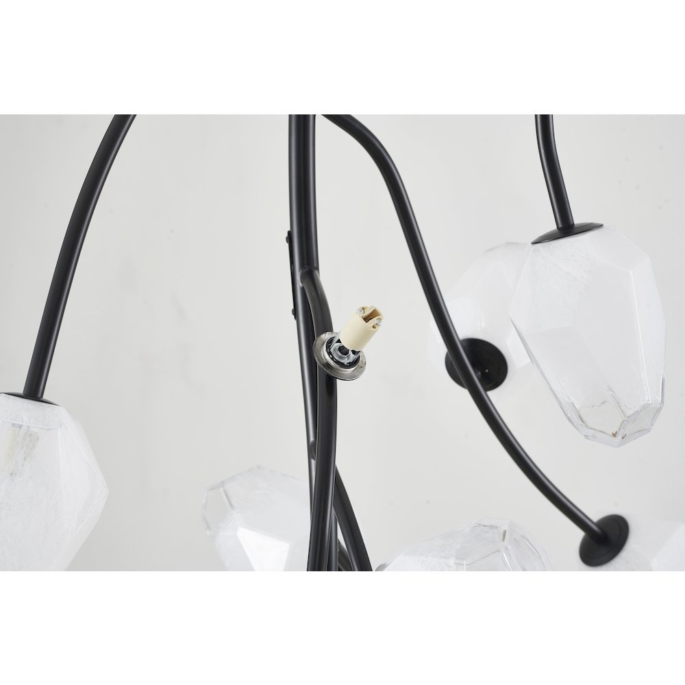 22-Light black iron frame chandelier with white glass shades