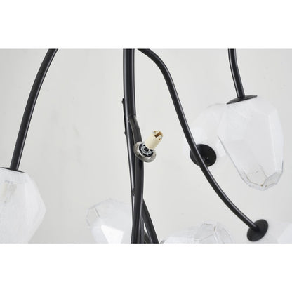 22-Light black iron frame chandelier with white glass shades