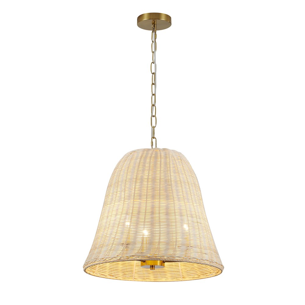 3-Light Brass Chandelier With A Natural White Wood Vine Basket Shade