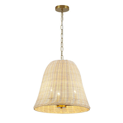 3-Light Brass Chandelier With A Natural White Wood Vine Basket Shade