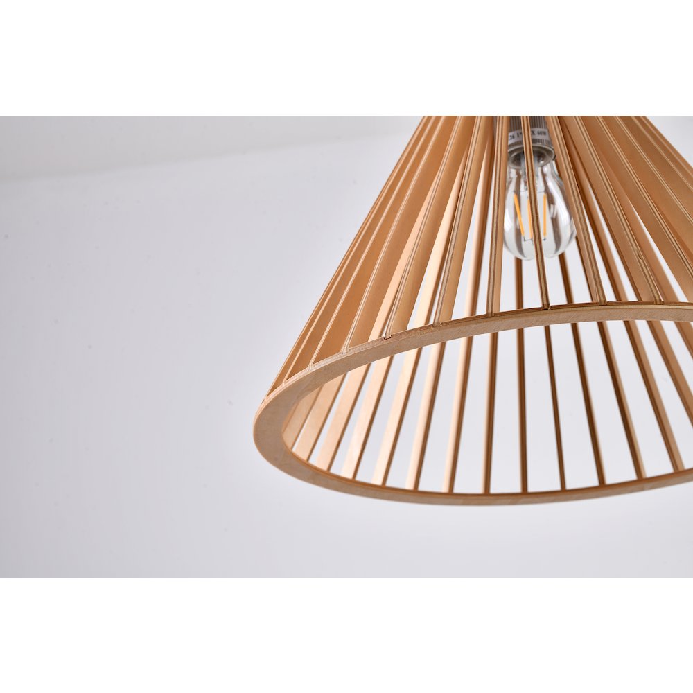 1-Light Natural Wood Single Pendant With A Black Fabric Cord