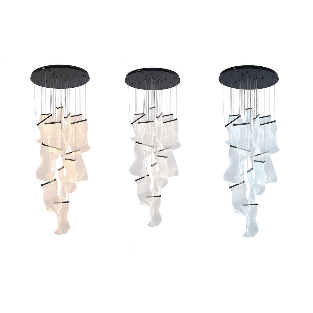 8-Light Satin Black Chandelier With Acrylic Crumbled Sheet Pendants