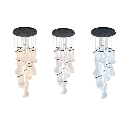 8-Light Satin Black Chandelier With Acrylic Crumbled Sheet Pendants