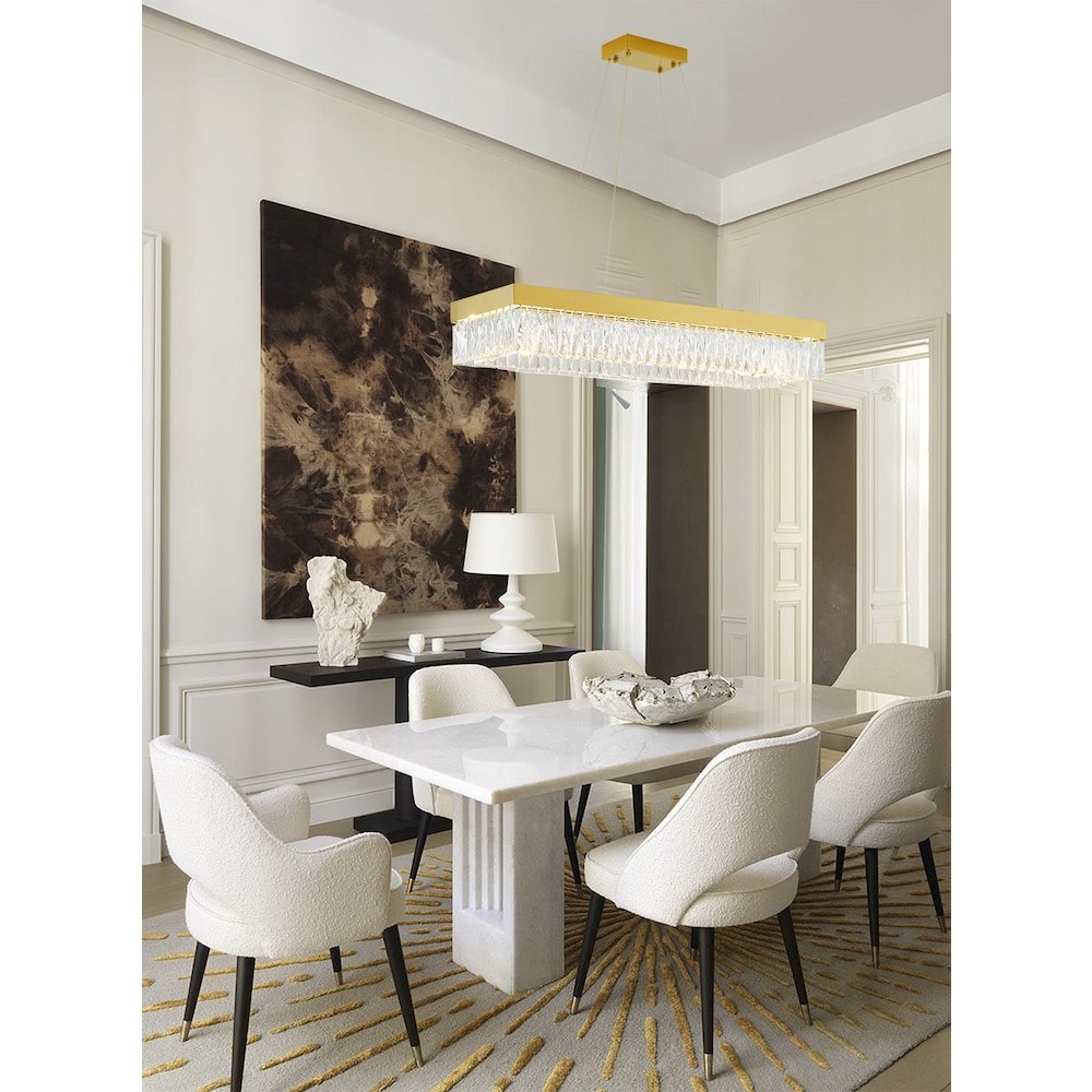 4-Light Gold Hairline LED Chandelier With Clear Crystals