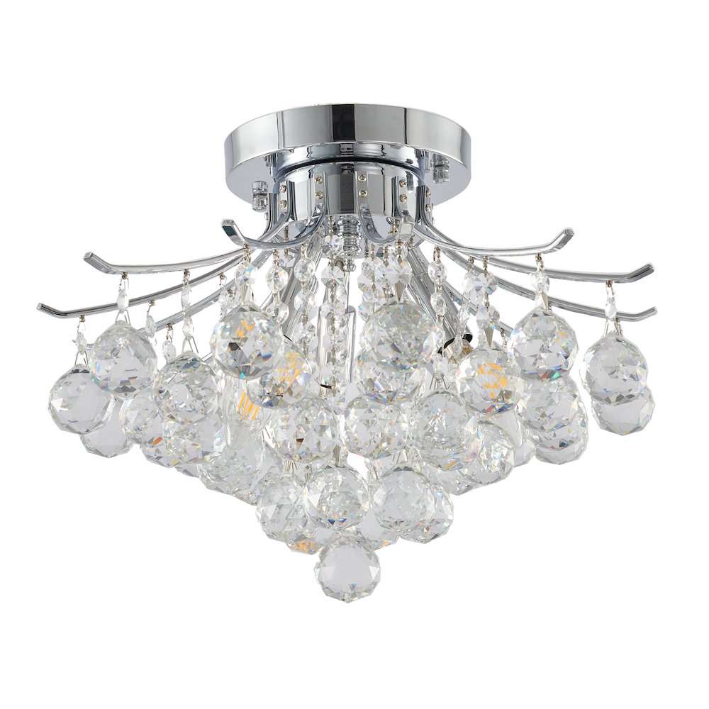 3-Light Chrome Metal Flush Mount With Clear Crystals