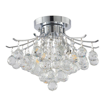 3-Light Chrome Metal Flush Mount With Clear Crystals