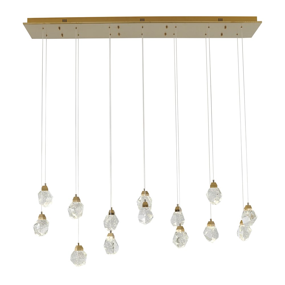 14-Light Gold LED Chandelier With Clear Bubble Crystal Pendants