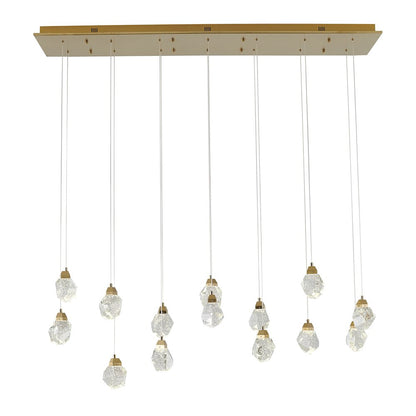 14-Light Gold LED Chandelier With Clear Bubble Crystal Pendants