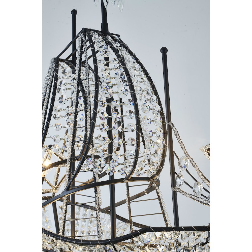 4-Light Matte Black Iron Chandelier With Clear Crystals