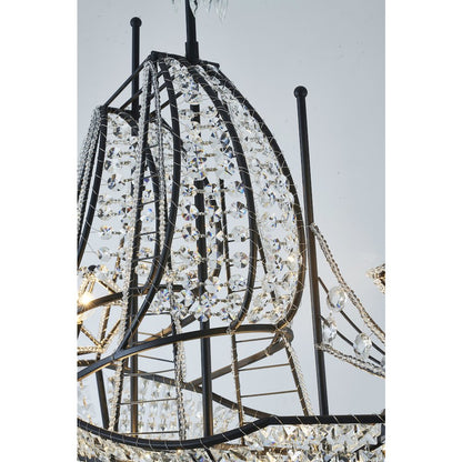 4-Light Matte Black Iron Chandelier With Clear Crystals