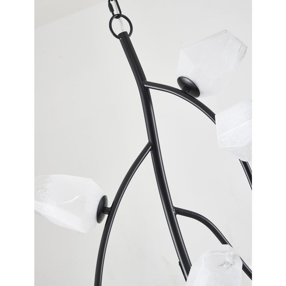22-Light black iron frame chandelier with white glass shades