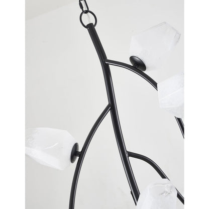 22-Light black iron frame chandelier with white glass shades