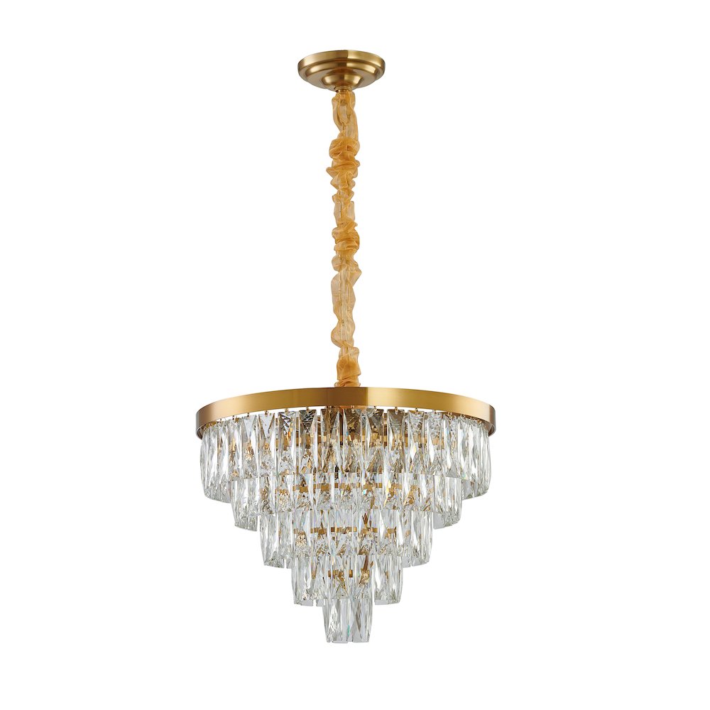 12-Light Gold Metal Chandelier With Clear Crystals