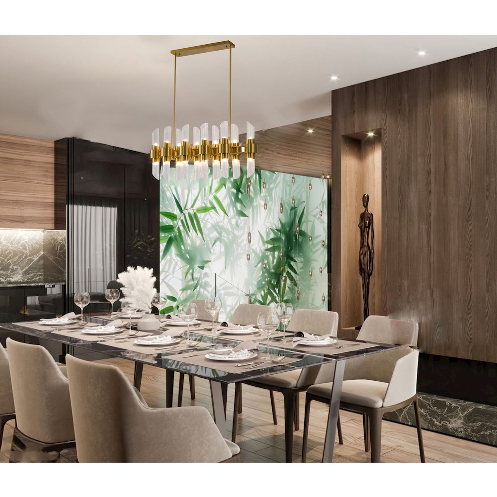 20-Light Satin Brass Iron Chandelier With Glass Shades